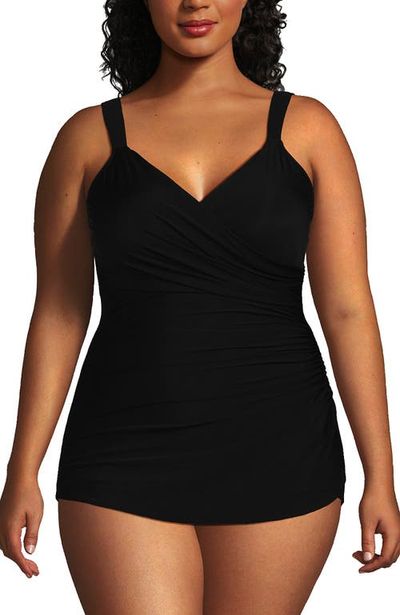 Lands' End Lands' End Plus Size DD-Cup SlenderSuit V-Neck Skirted Low Leg One Piece