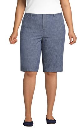 Lands' End Lands' End Plus Size Elastic Back Classic 12" Chino Oxford Stripe Shorts