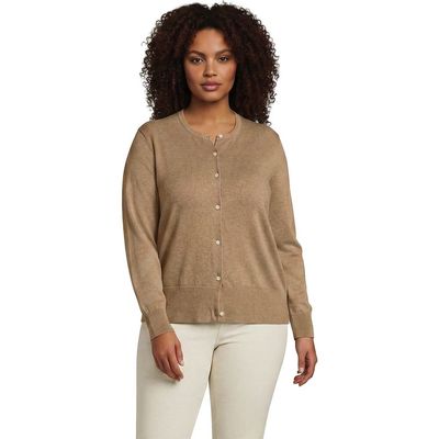 Lands' End Lands' End Plus Size Fine Gauge Cotton Crew Cardigan Sweater
