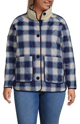 Lands' End Lands' End Plus Size High Pile Fleece Reversible Mixed Media Long Jacket