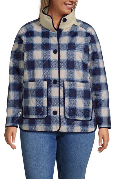 Lands' End Lands' End Plus Size High Pile Fleece Reversible Mixed Media Long Jacket