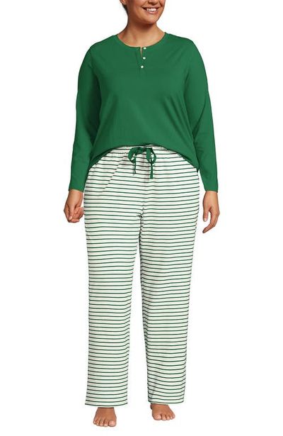 Lands' End Lands' End Plus Size Knit 2 Piece Pajama Set - Long Sleeve Top and Pants