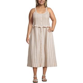 Lands' End Lands' End Plus Size Linen Blend Pintuck Tank Midi Dress