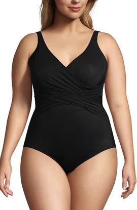 Lands' End Lands' End Plus Size Long SlenderSuit Wrap One Piece Swimsuit with Tummy Control