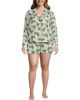 Lands' End Lands' End Plus Size Matte Satin 2 Piece Pajama Set - Long Sleeve Top and Shorts - 1