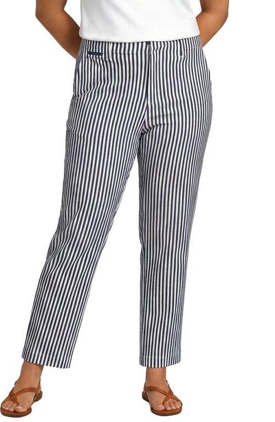 Lands' End Lands' End Plus Size Mid Rise Classic Straight Leg Oxford Stripe Ankle Pants