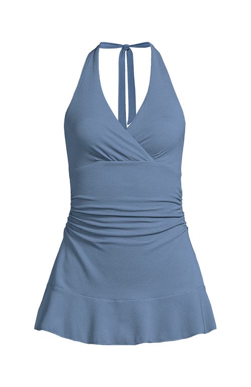 women's pique halter ruffle hem mini swim dress swimsuit Lands' End long green dress