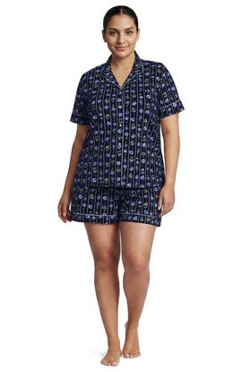Lands' End Lands' End Plus Size Poplin 2 Piece Pajama Set - Short Sleeve Shirt And Shorts