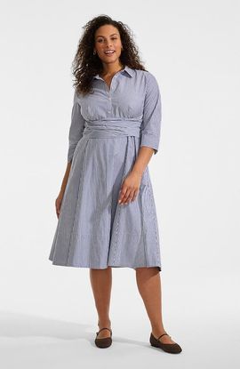 Lands' End Lands' End Plus Size Poplin Midi Wrap Front Dress
