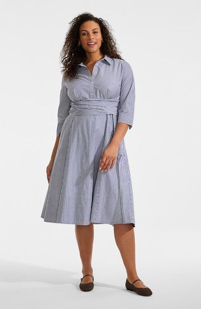Lands' End Lands' End Plus Size Poplin Midi Wrap Front Dress