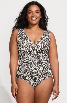 Lands' End Lands' End Plus Size Sculpting Suit Sweetheart V-Wire High Leg One Piece Swimsuit