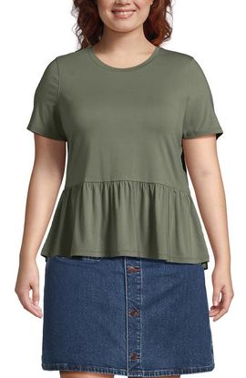 Lands' End Lands' End Plus Size Short Sleeve Lightweight Jersey Crew Neck Peplum Tee
