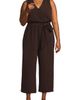 Lands' End Lands' End Plus Size Sleeveless Creaseless Wrap Jumpsuit with Smocked Waist - 1