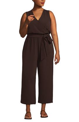 Lands' End Lands' End Plus Size Sleeveless Creaseless Wrap Jumpsuit with Smocked Waist