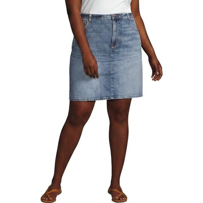 Lands' End Lands' End Plus Size Soft Denim Classic 5 Pocket Above the Knee Skirt