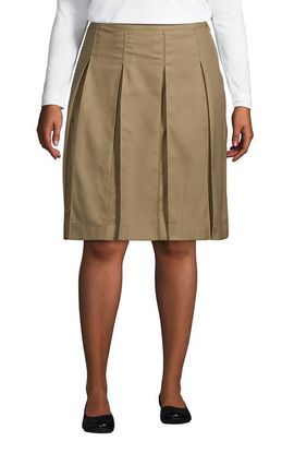 Lands' End Lands' End Plus Size Solid Top of Knee Box Pleat Skirt