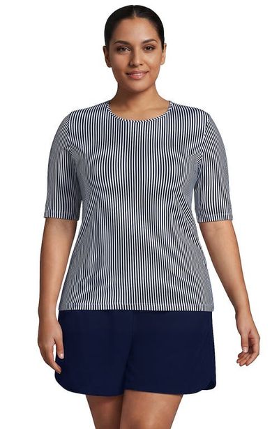 Lands' End Lands' End Plus Size Sunshade Upf 50 Elbow Sleeve Rash Guard Swim Tee