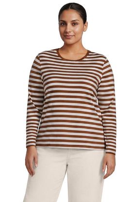 Lands' End Lands' End Plus Size Supima Cotton Long Sleeve Embroidered Crew Neck T-Shirt
