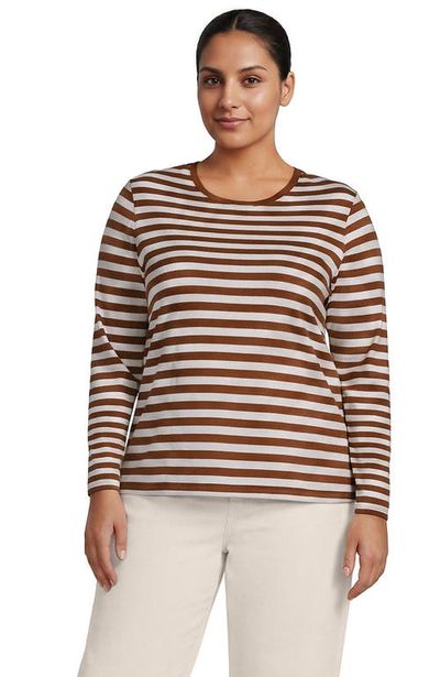 Lands' End Lands' End Plus Size Supima Cotton Long Sleeve Embroidered Crew Neck T-Shirt