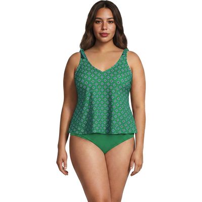 Lands' End Lands' End Plus Size Tie Shoulder Flutter Tankini Top