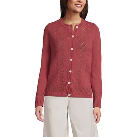 Lands' End Lands' End Pointelle Crew Neck Cardigan Sweater