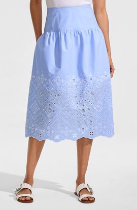 Lands' End Lands' End Poplin Drop Waist Midi Skirt