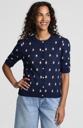 Lands' End Lands' End Ruched Sleeve Cardigan Sweater