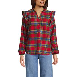 Lands' End Lands' End Ruffle Front Flannel Popover Blouse