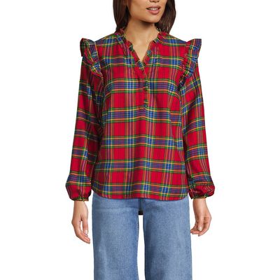 Lands' End Lands' End Ruffle Front Flannel Popover Blouse
