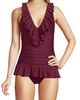 Lands' End Lands' End Ruffle Plunge Skirted High Leg One Piece - 1