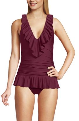 Lands' End Lands' End Ruffle Plunge Skirted High Leg One Piece
