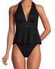 Lands' End Lands' End SlenderSuit Plunge Ruched X-Back Ruffle Fauxkini One Piece Swimsuit - 3