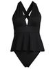 Lands' End Lands' End SlenderSuit Plunge Ruched X-Back Ruffle Fauxkini One Piece Swimsuit - 5