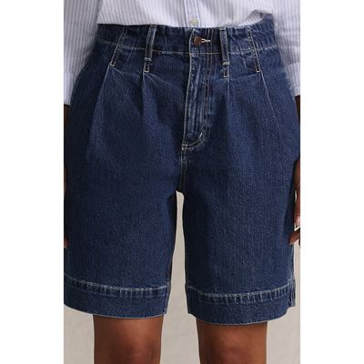 Lands' End Lands' End Soft Denim High Rise 7" Pleated Trouser Shorts