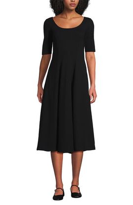 Lands' End Lands' End Starfish Elbow Sleeve Midi Fit and Flare Dress