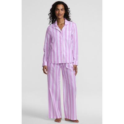 Lands' End Lands' End Tall Cotton Poplin 2 Piece Pajama Set - Long Sleeve Top and Pants