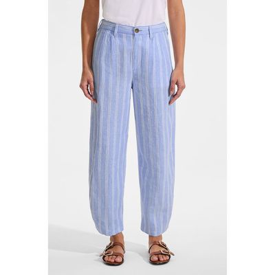 Lands' End Lands' End Tall Linen High Rise Pleated Barrel Leg Ankle Pants