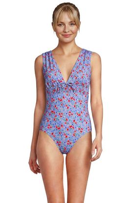 Lands' End Lands' End Wide Strap Plunge Shirred One Piece