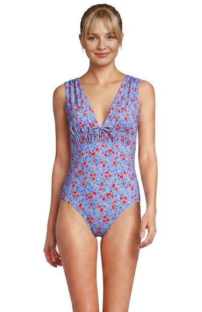 Lands' End Lands' End Wide Strap Plunge Shirred One Piece