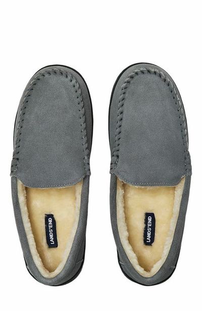 Lands' End Lands' End Wide Width Fuzzy Lined Suede Moccasin Slippers