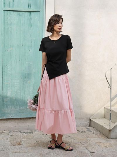 LANGSON A Line Gentle Pink Skirt