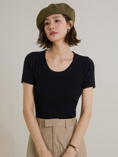 LANGSON Black Short Sleeve Sweater