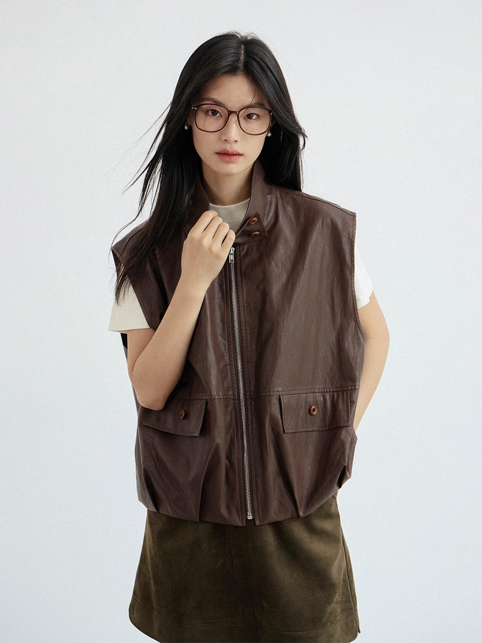 LANGSON Cargo Loose Fit Leather Vest
