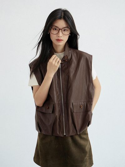 LANGSON Cargo Loose Fit Leather Vest