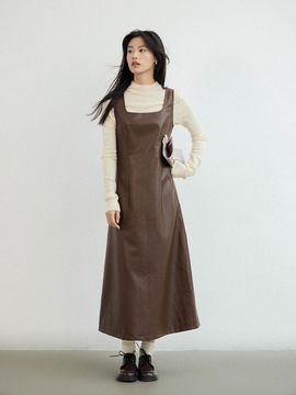LANGSON Casual Sleeveless Leather Dress