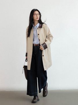 LANGSON Contrasting Midi Loose Trench Coat