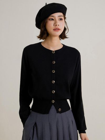 LANGSON Crewneck Cardigan Jacket_Black