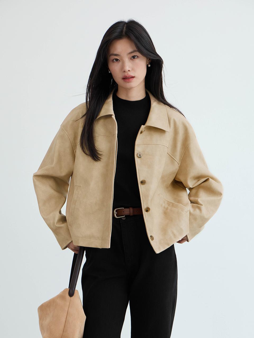 LANGSON Cropped Simple Leather Jacket - 2 Colors