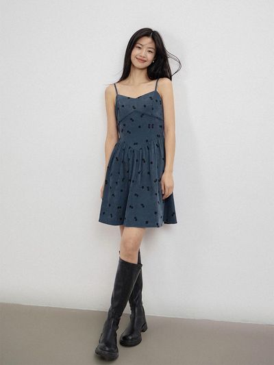 LANGSON Floral Jacquard Slip Dress - Blue