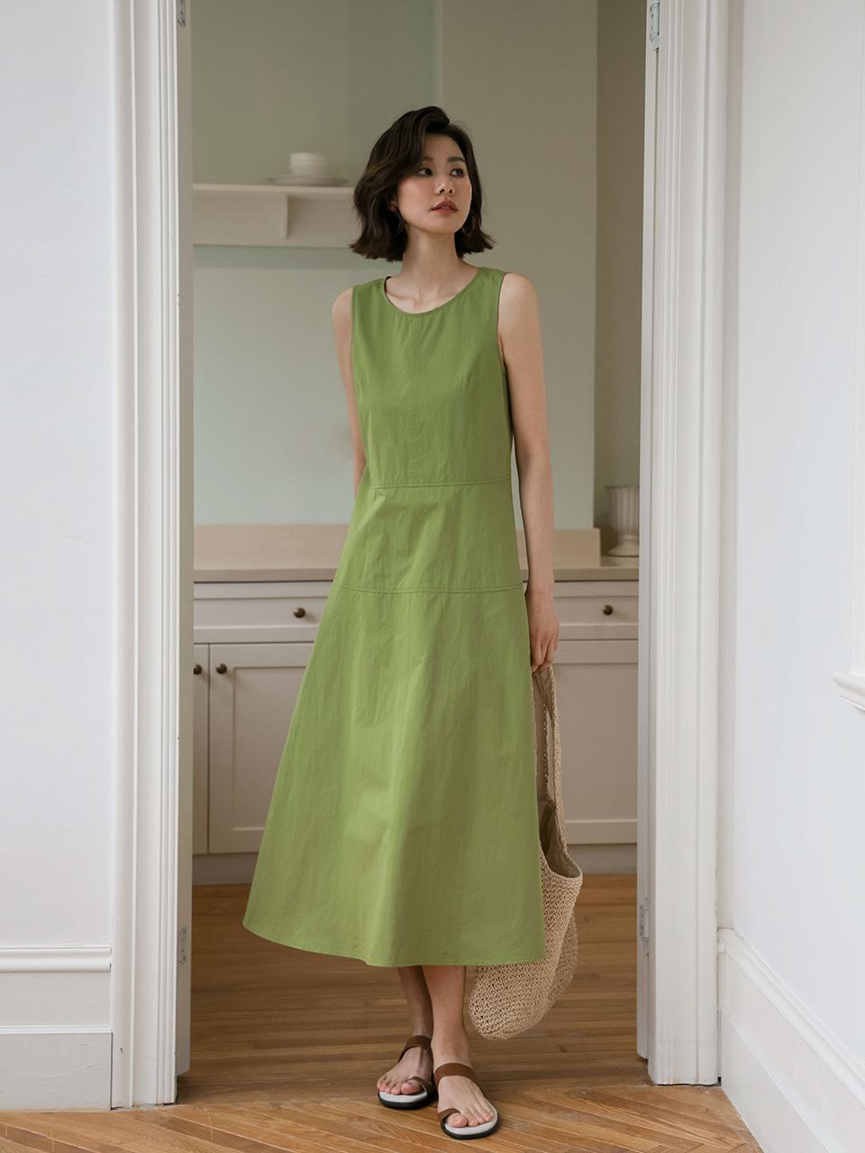 LANGSON French Holiday Sleeveless Cotton Dress [Green]
